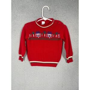 Vintage Bebe Red Pullover Sweater Houses Trees Baby Size 18M *Flaw